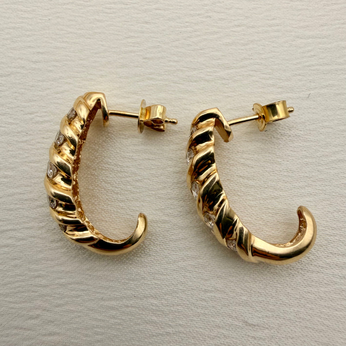 More Butter Please!  🥐🧈 (Vintage 14KT Yellow Gold Croissant Diamond Hoops)