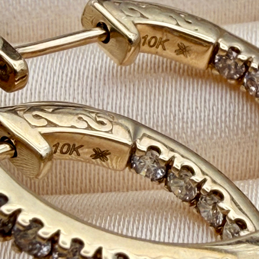 I Love You Inside and Out 🥰 (Vintage 10KT yellow gold 2.0 CTW inside out hoop earrings)