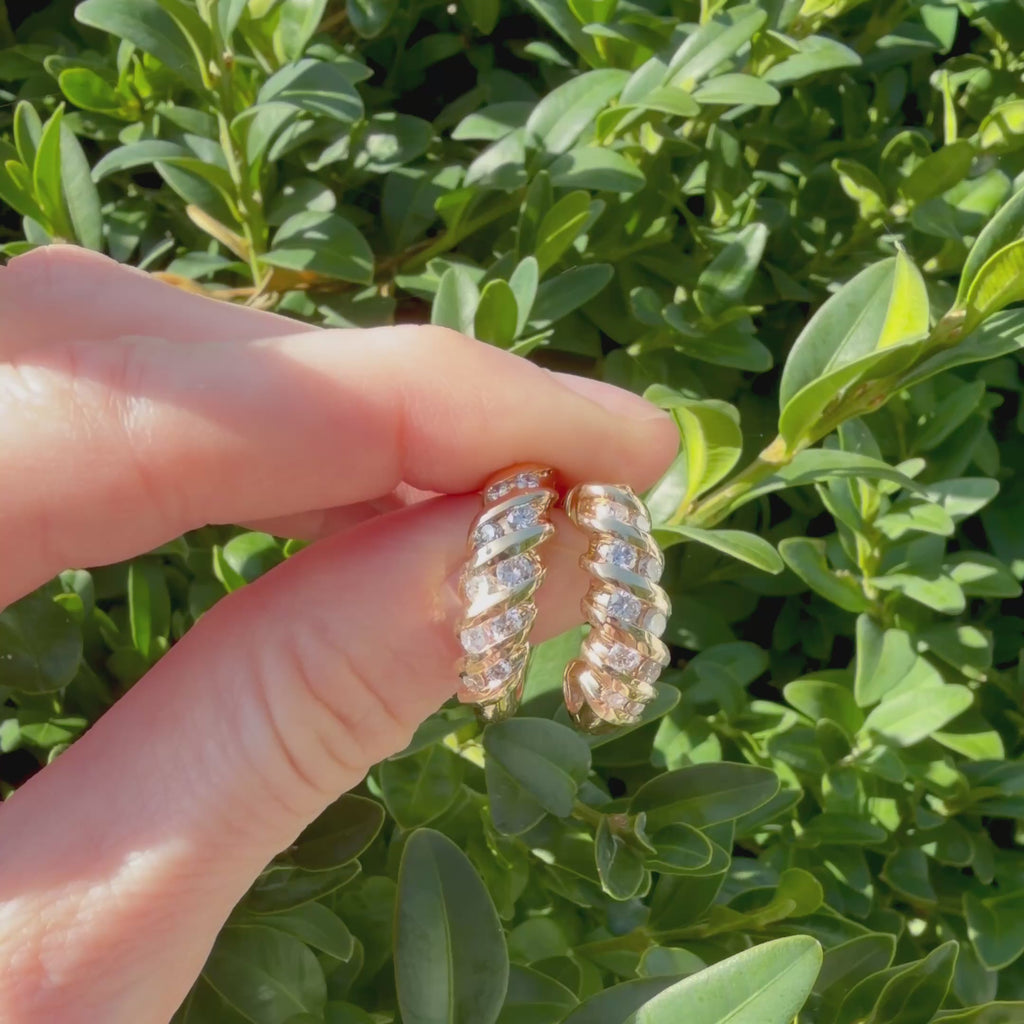 More Butter Please!  🥐🧈 (Vintage 14KT Yellow Gold Croissant Diamond Hoops)